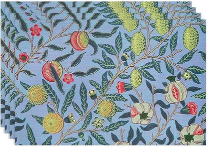 Vintage Fruit Placemats Set of 4, William Morris Retro Boho Flower Botanical Plant Place Mats, Heat Resistant Non Slip Cotton Linen Dining Table Mats for Home Kitchen Party 18x12 Inch