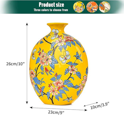 Sungmor High-Class Enamel Painted Porcelain Vase, Traditional Hand-Carved Overglaze Color Ceramic Vase for Fresh Flowers Dried Plants Arrangement, Decorative Vase for Centerpieces, Shelf, Living Room