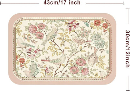 patdrea French Floral Bird Rectangular PVC Placemats, Pack of 6, Waterproof Insulation, Soft and Durable, Suitable for Dining Table, Kitchen and Coffee Table Decoration,12"*17"
