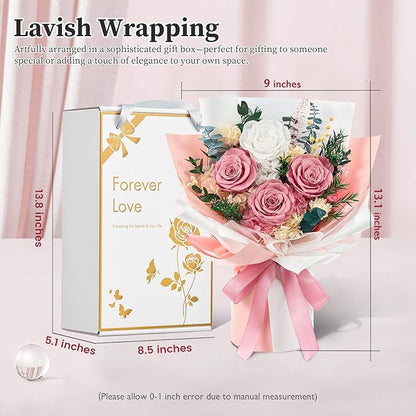 Forever Flowers Gifts for Her, Preserved Flowers Bouquet Birthday Gifts for Women, Preserved Roses for Grandma Wife Anniversary Valentine's Day Mother's Day (Dusty Pink)