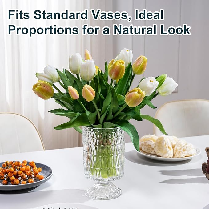 20PCS Fake Tulips Artificial Tulip Silk Flowers Fake PU Bouquet Artificial Flowers Faux Flowers with Gift Box Soft Faux Tulips Bouquets Arrangements for Party Wedding Home