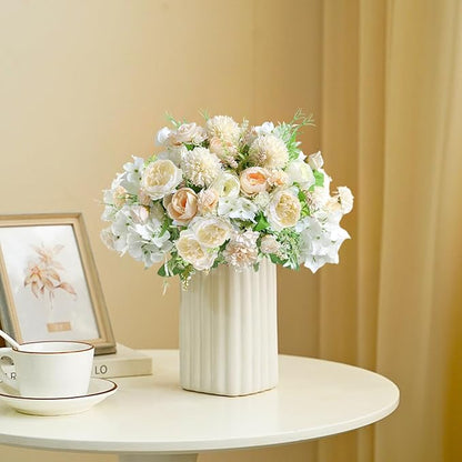 ASTRYAS 4Pcs White Peonies Artificial Flowers Fake Silk Peonies Faux Peony Mixed Chrysanthemum Flower Arrangements for DIY Wedding Table Centerpieces Party Baby Shower Home Decorations