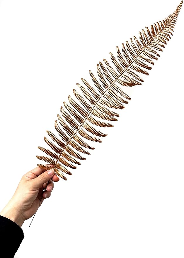 CATTREE Artificial Gold Plants Large Fern Leaves Tall 23" - 10 Pack, Fake Boston Ferns Golden Plant Decorations Plastic Faux Foliage Shrubs Simulated Leaf for Party Wedding Table Centerpiece DIY Décor