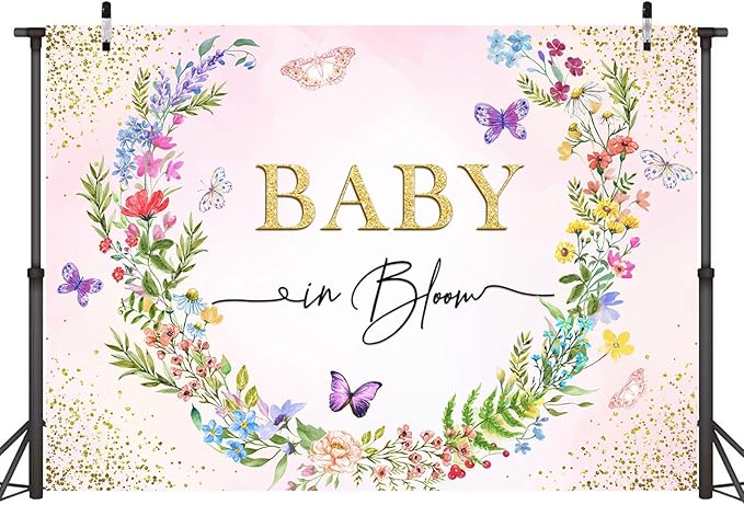 Sensfun Wild Flower Baby in Bloom Baby Shower Backdrop Banner Party Decorations,Pink Floral Butterfly Backdrops for Girls Wildflowe Baby Shower Newborn Photography Background Photo Booth Props 7x5ft