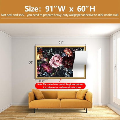 Dark Floral Wallpaper Mural Large Peony Flowers Wall Murals for Bedroom（Not Peel and Stick）