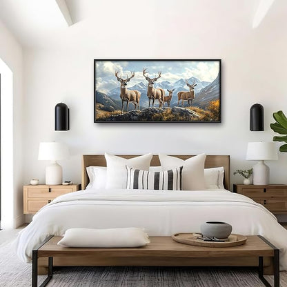 Mountain Elk Deer Large Wall Art Framed Farmhouse Wall Decor for Living Room Rustic Deer Pictures Oversized Canvas Print Painting Modern Extra Large Framed Artwork for Bedroom Office 60"x30"