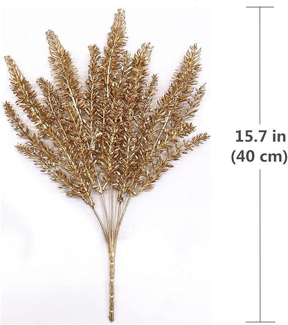 CATTREE Christmas Fake Plants, Artificial Plastic Grass Golden Shrubs Faux Lavender Leaves Simulation Bushes Home Indoor Wedding Decoration Hall Table Planter Filler Decoration - Gold 3 Pack