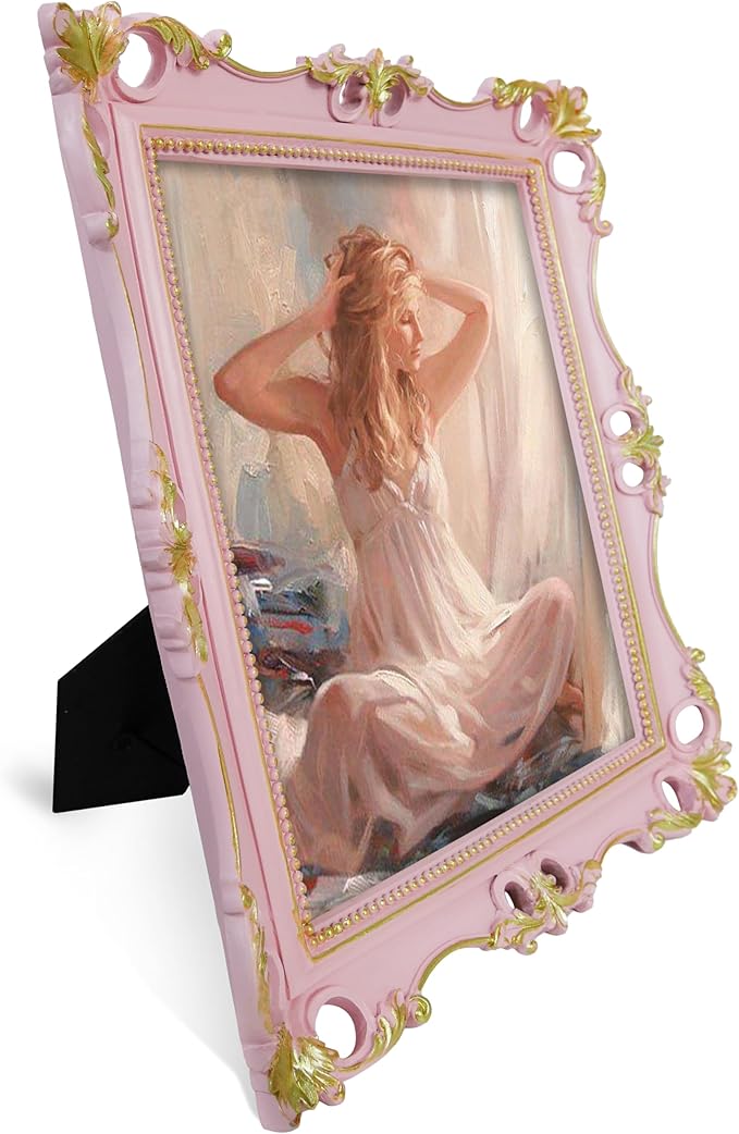 SIMON'S SHOP 8x10 Picture Frame for Wall and Table-top, Vintage Picture Frames 8x10, Rococo Style Pink Photo Display Portrait or Landscape Orientation