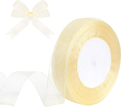 3/4 Inch x 50 Yards Sheer Organza Ribbon Chiffon Ribbon for Gift Wedding Flower Bouquet Wrapping Decorations Crafts (Ivory Cream)