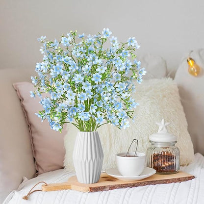 Artificial Flowers 8PCS Silk Flowers with Long Stems, Fake Flowers Bulk Fake Babys Breath, Royal Blue Flowers for Tall Vase Outdoor Garden Wedding Party Home Table (Light Blue, 8PCS)