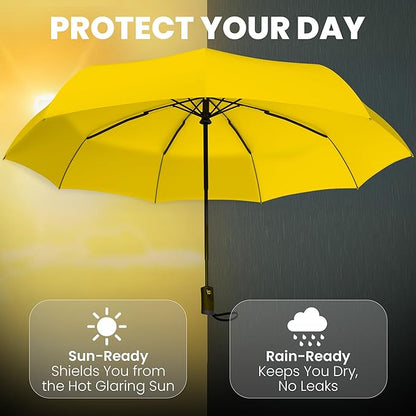 Rain-Mate Windproof Compact Umbrellas for Rain - Strong Reinforced Fiberglass Rib Design & Auto Open & Close - Portable Folding Travel Umbrella - Lightweight & Packable for Women & Men, Easy Collapse