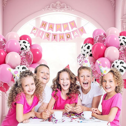 60pcs Cowgirl Balloons, Hot Pink Light Pink Confetti Cow Print Latex Balloons for Farm Cowgirl Bridal Shower Bachelorette Birthday Party Decorations