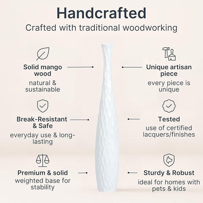 Leewadee Large White Home Decor Floor Vase - Wooden 34 inch Tall Farmhouse Decor Flower Holder for Fake Plant and Pampas Grass