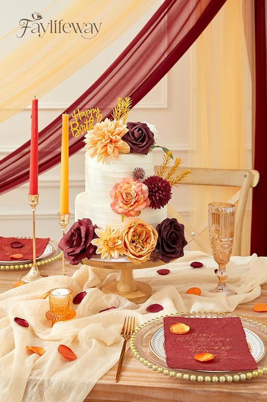 Artificial Flowers, Fall Orange and Red Silk Flowers for DIY Wedding Bridal Bouquets, Fall Fake Cake Flowers for Table Centerpieces Party Home Decorations