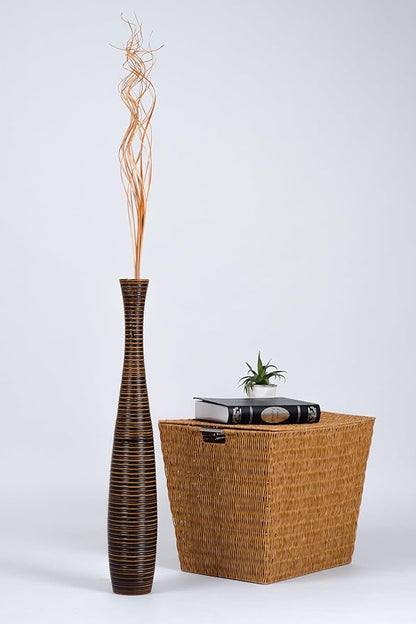 Leewadee Large Brown Home Decor Floor Vase - Wooden 26 inch Tall Farmhouse Decor Flower Holder for Fake Plant and Pampas Grass