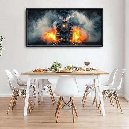 Vintage Train Large Decor Wall Art Framed Pictures for Living Room, Old Locomotive Railway Oversized Canvas Print Painting Modern Extra Large Framed Artwork for Bedroom Office 60"x30"