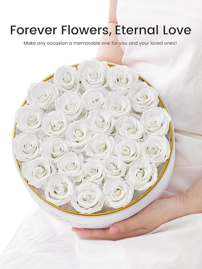 Preserved Roses Forever Flowers Real Roses in a Box Mother's Day Birthday Flowers for Her Mom Women Wife Valentine's Day, 27 White Roses