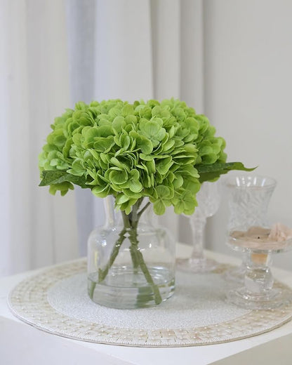 Lifelike Artificial Hydrangea Arrangement in Decorative Vase - Real Touch Fake Flowers for Home, Office, Bathroom or Water Bar Decor, Elegant Table Centerpiece (No Water Needed) (Green)