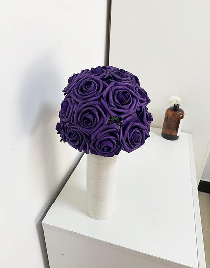 Dark Purple Artificial Roses 50 PCS Flowers with Stem, Fake Rose Heads Bouquets for DIY Wedding Decorations Centerpieces Arrangements Party Home Garden Porch Window Decor