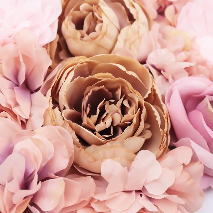 Flower Wall Panels 3D Flower Wall Backdrop, 6Pcs Artificial Flower Wall Panel Silk Rose Floral Decorative Faux Flower Wall Background for Wedding Home Decoration (Autumn Pink, 23.6*15.7in)