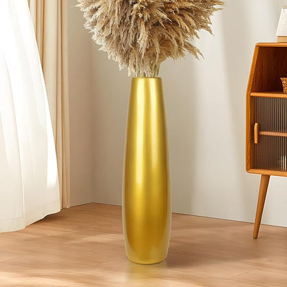 Gold Ceramic Tall Floor Vase,28 Inch Large Modern Flower Vases for Home Décor,Wicker Big Floor Vases Decorations for Farmhouse, Living Room,Bedroom,Standing Plastic Vase Decorative Tall