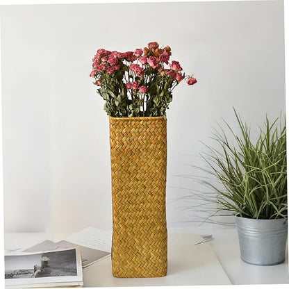 Rattan Vase, 12x4 Inch Tall Floor Vases, Rustic Rattan Decor for Weddings Home Office Cafe Table Centerpiece