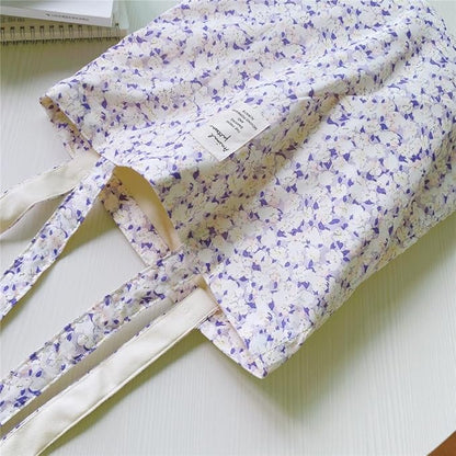 Cotton Canvas Tote Bag Reusable Soft Grocery Cloth Bag Floral Shoulder Bag for Beach Travel Shopping