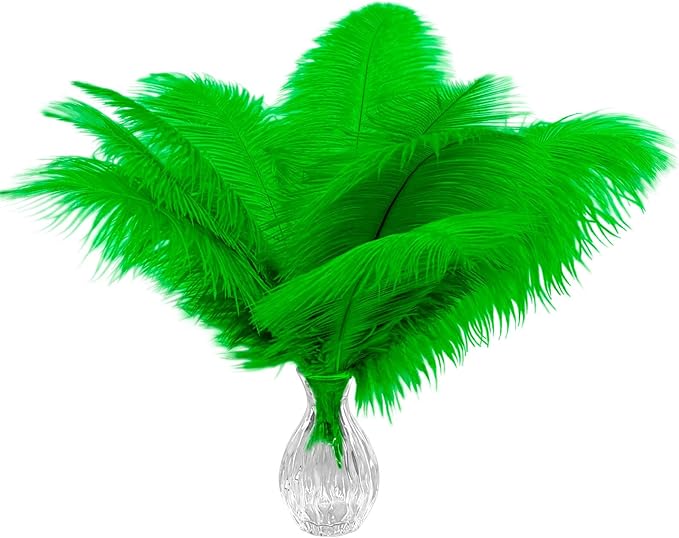 Piokio 20 pcs Green Ostrich Feathers 12-14 inch(30-35 cm) Bulk Feathers for Home Decoration and DIY Clothing and St. Patrick Decoration, Gatsby Decorations