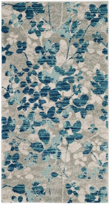 SAFAVIEH Evoke Collection Area Rug - 6'7" x 9', Grey & Gold, Floral Design, Non-Shedding & Easy Care, Ideal for High Traffic Areas in Living Room, Bedroom (EVK236P)