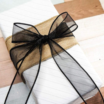 CT CRAFT LLC Sheer Organza Wired Ribbon 1.5" x 25 Yards x 2 Rolls Black for Wedding Chair Bow Flora Bouquet Gift Wrapping Christmas Tree Home Decor Wreath