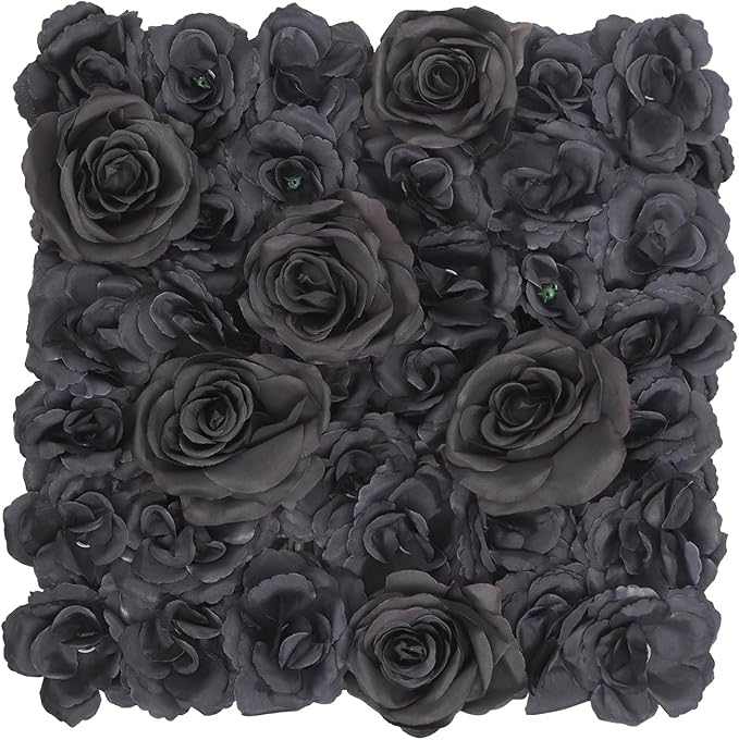 Flower Wall Panel Set,Black Artificial Wall Flower Backdrop,12 Pcs 14.96" X 14.96" 3D Silk Hydrangea Rose Floral Panel,Faux Roses Artificial Flower Backdrop for Wall Decor (12PCS Black4)