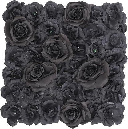 12 PCS Black Flower Wall Panels, 15x15inch Artificial Floral Wall Background Silk Flowers Panel Decoration, Faux Rose Backdrop for Home Party Wedding Anniversary Birthday