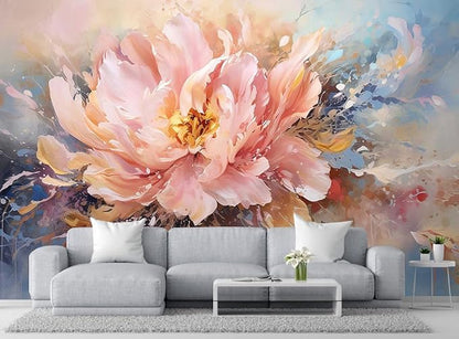 Pink Peony Background Oil Painting Floral Texture Mural, Modern Wallpaper, Large Wall Background Painting(Non-self-Adhesive)