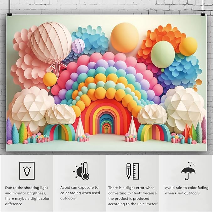YongFoto Paper Flowers Backdrop 12x8ft Colorful Cut Paper Floral Blossom Rainbow Arch Hot Air Balloon Honeycomb Ball Photography Background Lovely Party Banner Home Decor Photo Studio Booth Props