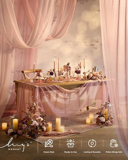 Ling's Moment Wedding Arch Draping Fabric 3 Panels 20Ft Chiffon Fabric,Sheer Draping Fabic for Wedding Arrangement Ceremony Reception Backdrop Party Swag Home Decor (Dusty Rose & Mauve & Blush)