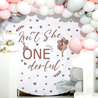 Isn't She Onederful Decals 1st Birthday Party Theme Sign Backdrop Sticker Arch Decal First Birthday Decorations for Girls Photography Background Baby Girls Vinyl Stickers for Party Supplies Gift Decor