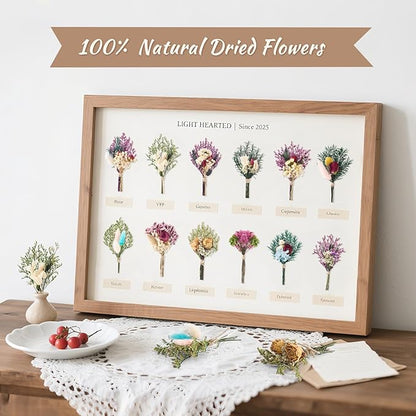 12/24 PCS Charming Dried Flowers Bouquet for Vase Various Dried Wildflowers with Stems Mini Handmade Wildflowers Natural Real Flowers Bulk Flowers Craft (Romantic Colour, 12 PCS)