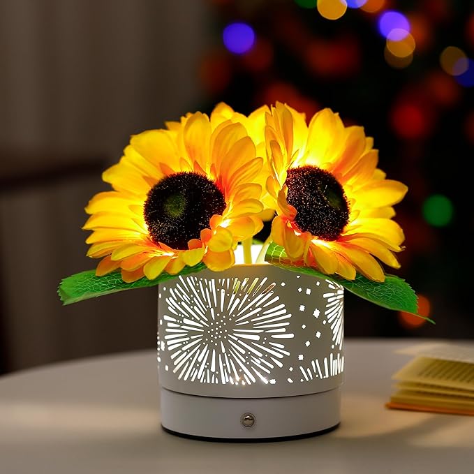 Sunflower Lamp Gifts for Womens Mom Friends Her Christmas Birthday Gifts, Perfect Valentines Mother's Day Ideal for Bedroom Home Coffee Shop Decor Gift, Rechargeable Cordless Touch Table Lamp