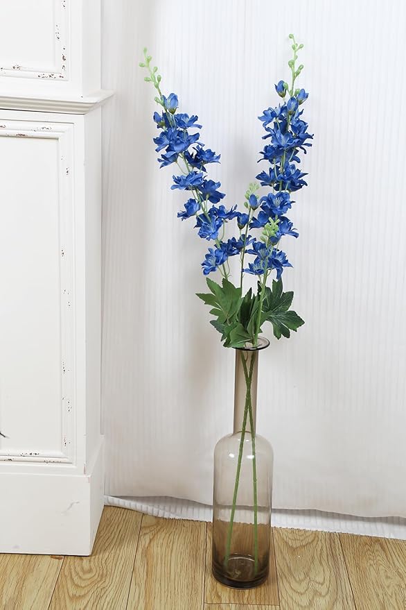 Blue Delphinium Artificial Flowers,8PCS Faux Delphinium Bulk 33.5'' Long Stem Larkspur Silk Flowers for Tall Vase Table Centerpieces Wedding Home Garden Decor(Navy Blue)