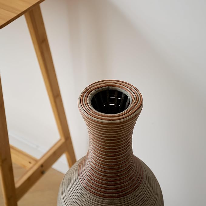 Large Hand-Woven Bamboo Floor Vase, Tall Home Decor Floor Vase for Fake Flower Dried, Flower Holder for Living Room, Bedroom, Dining Room, Entryway, Hallway