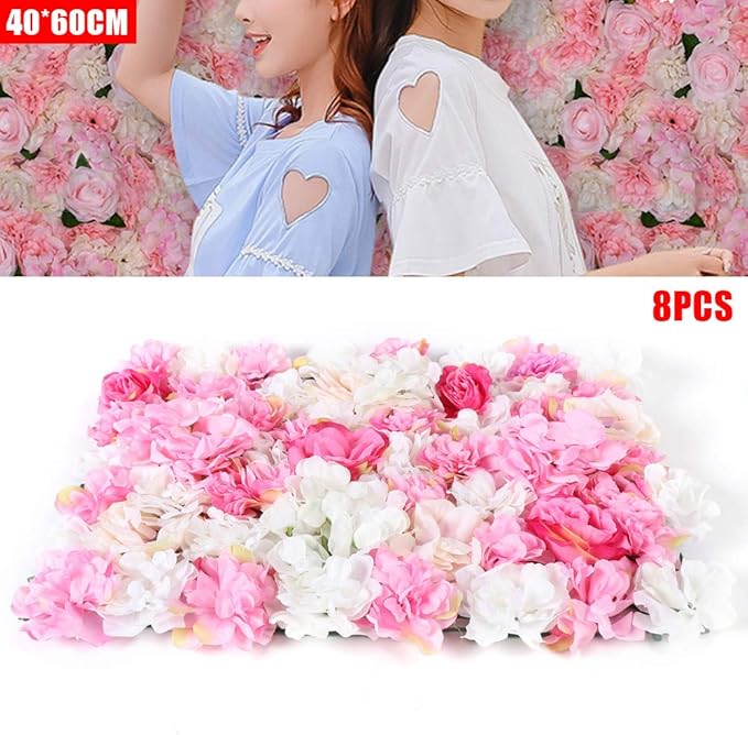 LOYALHEARTDY 8 Pack Artificial Flower Wall Panels 24" x 16" Flower Wall Panel Wall Backdrop Faux Hydrangea and Rose Flower Backdrop Panels for Flower Wall Decor Wedding Party Event Decoration