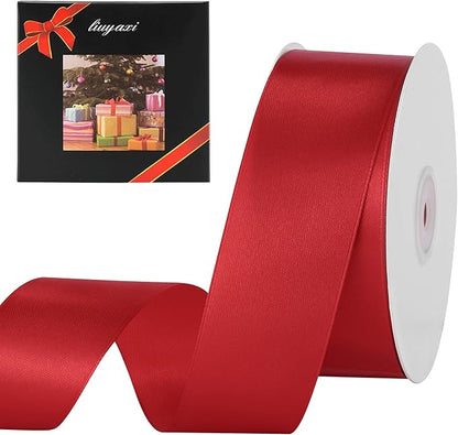 LIUYAXI 1-1/2 Inches 50 Yards Red Satin Ribbon, Solid Fabric Ribbon Roll for Flower Bouquets, Gift Wrapping, Wedding, Handmade Crafts