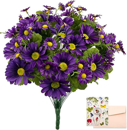SNAIL GARDEN 54 Blooms Artificial Flower Bouquet, 15.7in Purple Artificial Daisy Flowers with 3 Sizes Blooms, Realistic Fake Wildflowers for Silk Flower Arrangements Indoor Outdoor Purple Fall Decor