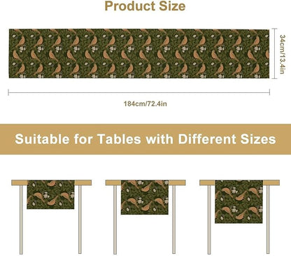 William Morris Table Runner, Vintage Green Botanical Plant Birds Retro Table Runner for Kitchen Dining Cafe Party Holiday Decoration, 13x70 Inch