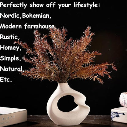 Modern White vase Set of 2,Pampas Grass Ceramic vases for Wedding Party,Aesthetic Flower Vase for Home Decor,Kitchen Tables,Living Room,Bedroom,Console,Wooden Shelf,Office,Coffee Decoration(2 Pcs)