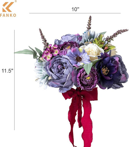 FANKO Artificial Flowers Dusty Purple Peony: Mixed Fake Silk Flowers Combo Light Brown Rose Dusty Purple & Blue Cosmos Vintage for DIY Wedding Bridal Bouquets/Centerpieces/Home Decor