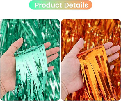 The Life of a Party Girl Decorations,Teal and Orange Fringe Backdrop -3.2x6.5 Feet-2Pack, Fringe Curtains Party Decorations,Party Streamer,Teal Birthday Decorations, Wedding Decor