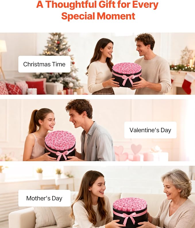 VEVOR Forever Flowers, 50 Preserved Roses in a Box, Eternal Flowers Immortal Bouquet Birthday Present for Delivery Prime Women Her Wife Mothers, Anniversary, Valentine's Day,Christmas, Sweet Pink