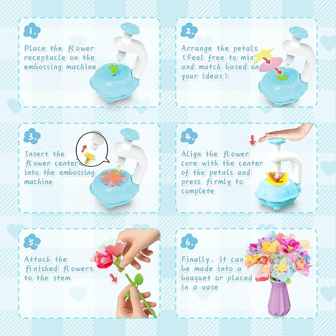 Kufanda Arts and Crafts for Kids 4-6, Toddler & Creative Fabric Flower Bouquets Toys for 4-8 Year Old Kids, Ideal Christmas Gifts for Granddaughters & Craft Lovers, Educational Fun DIY Activity Set