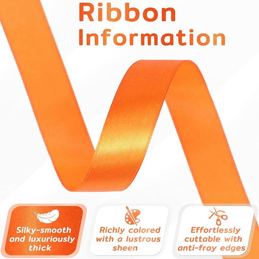 60 Yards Orange Satin Ribbon 3/4 Inch, Solid Polyester Fabric Ribbon for Gift Wrapping, Crafts, Flower Bouquet, Wedding, Baby Shower, Festival, Christmas, Halloween